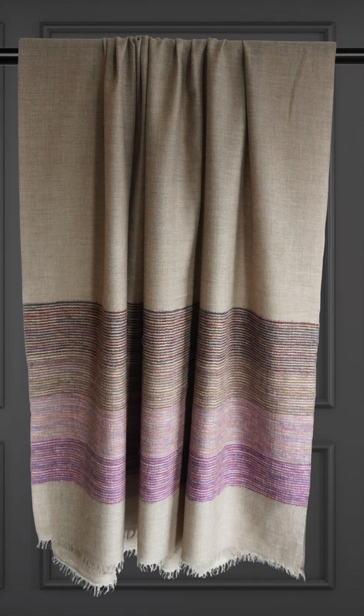 Natural Pashmina Scarf with Purple Stripes XL