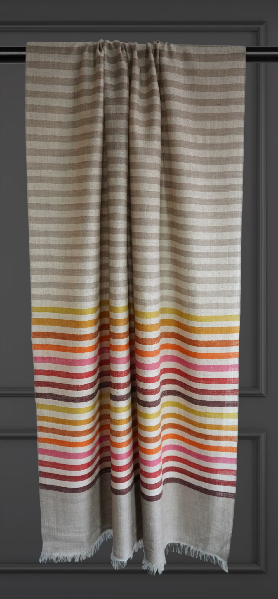 Natural and Beige Striped Pashmina Scarf
