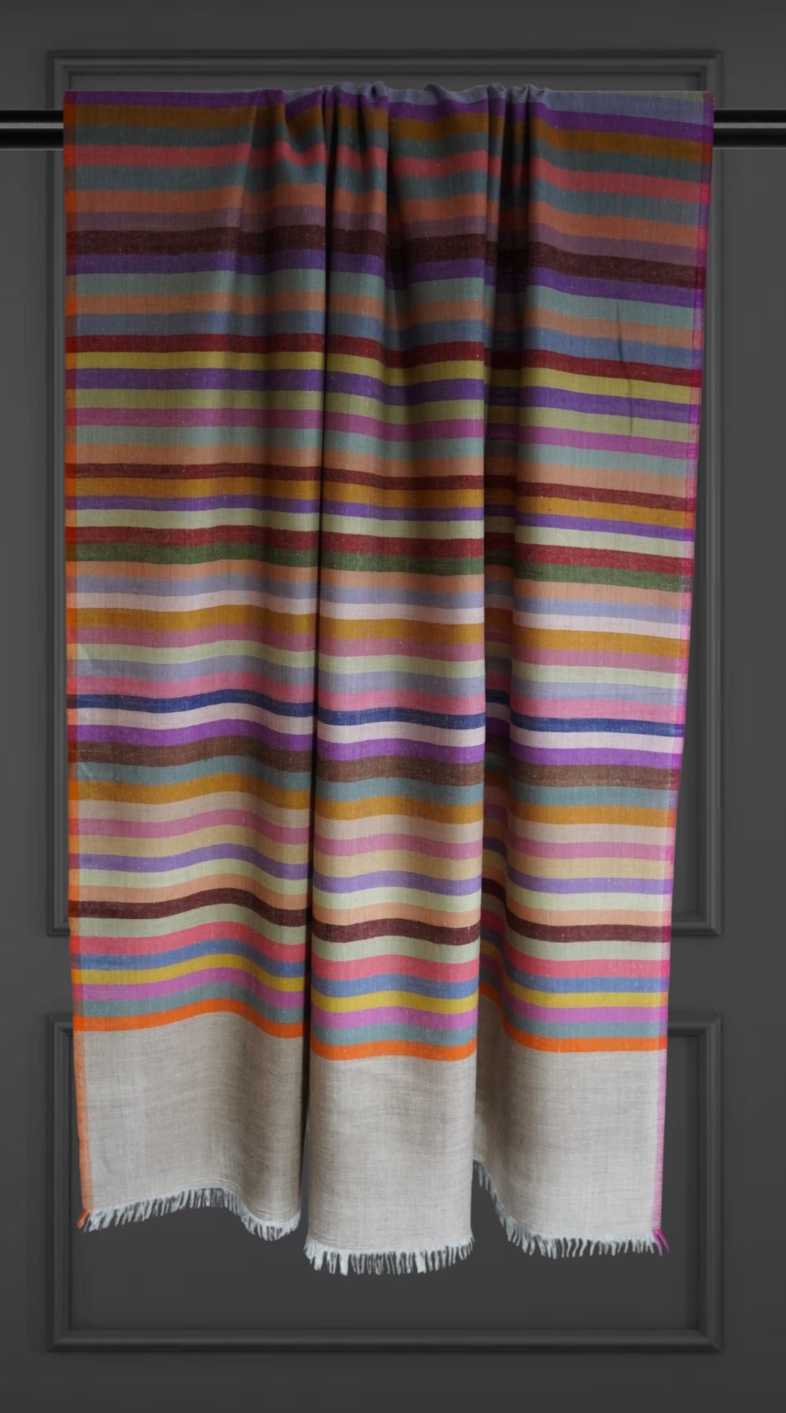 Natural Pashmina Scarf with Multicolor Stripes XL