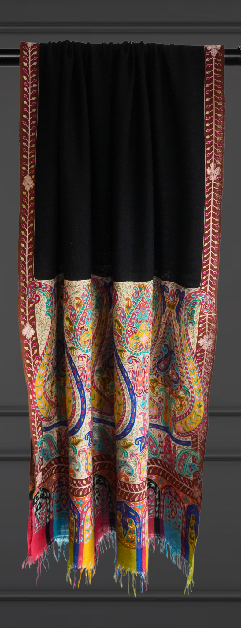 Black Kalamkaar Scarf with Multicolour Paisley