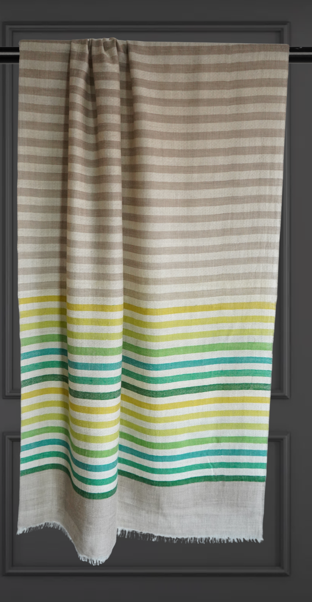 Beige & Green Striped Pashmina Scarf