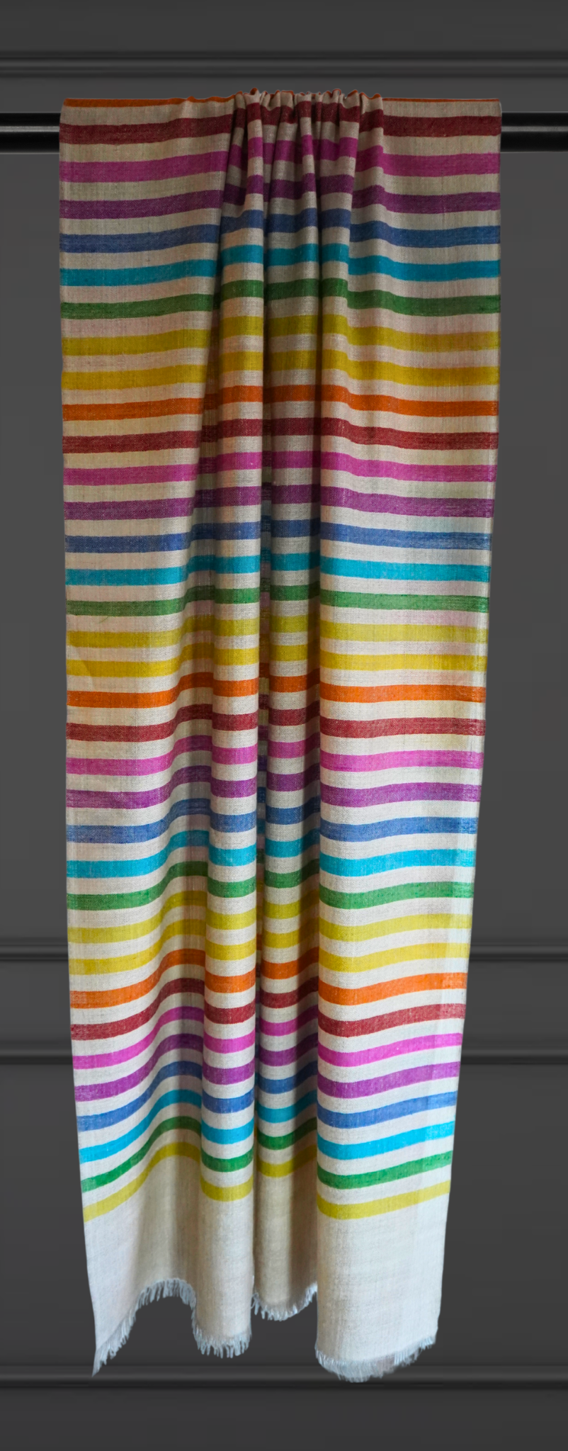 Natural Pashmina Scarf with Multicolor Stripes