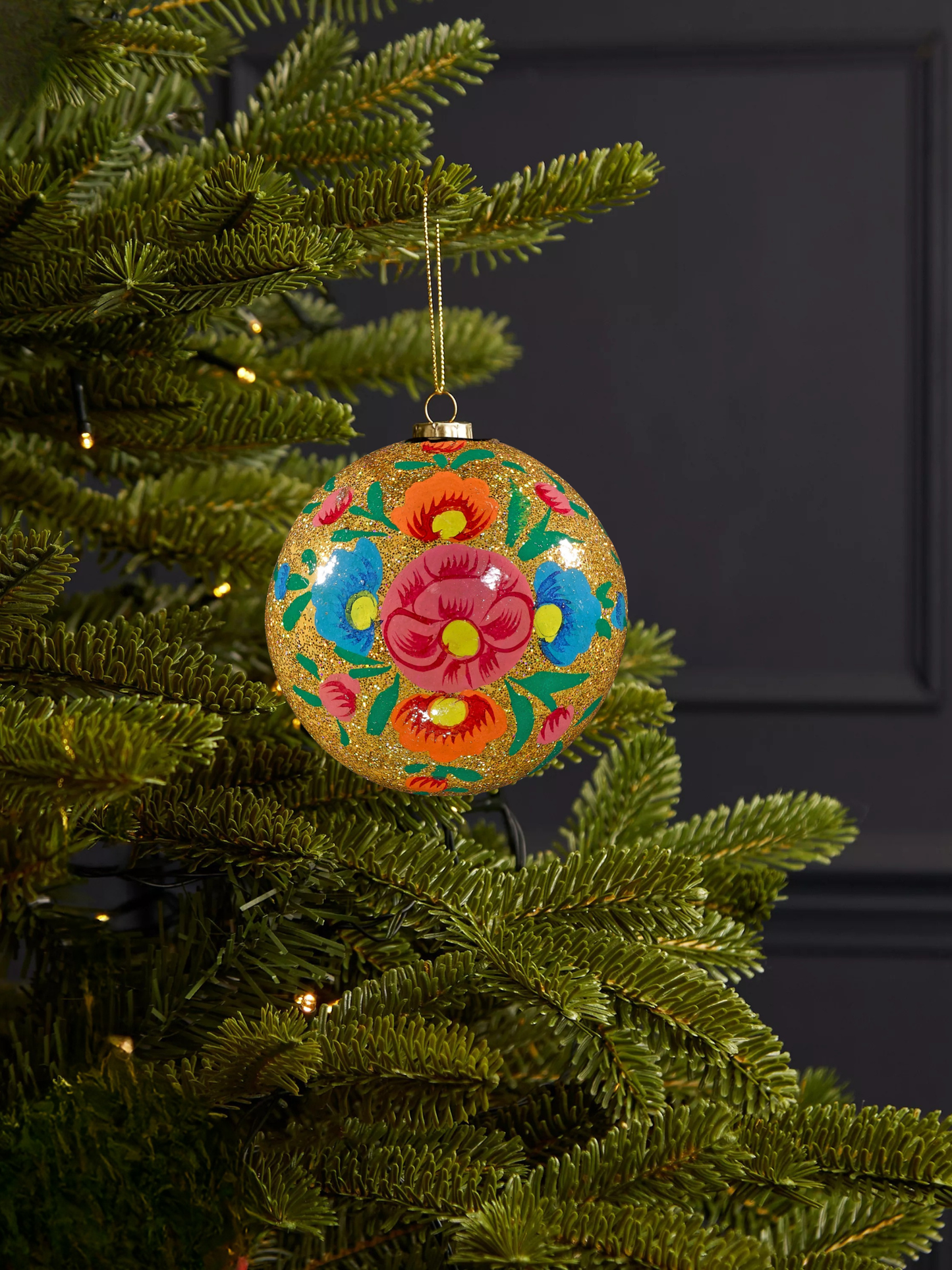 Floral Glitter Bauble Gold