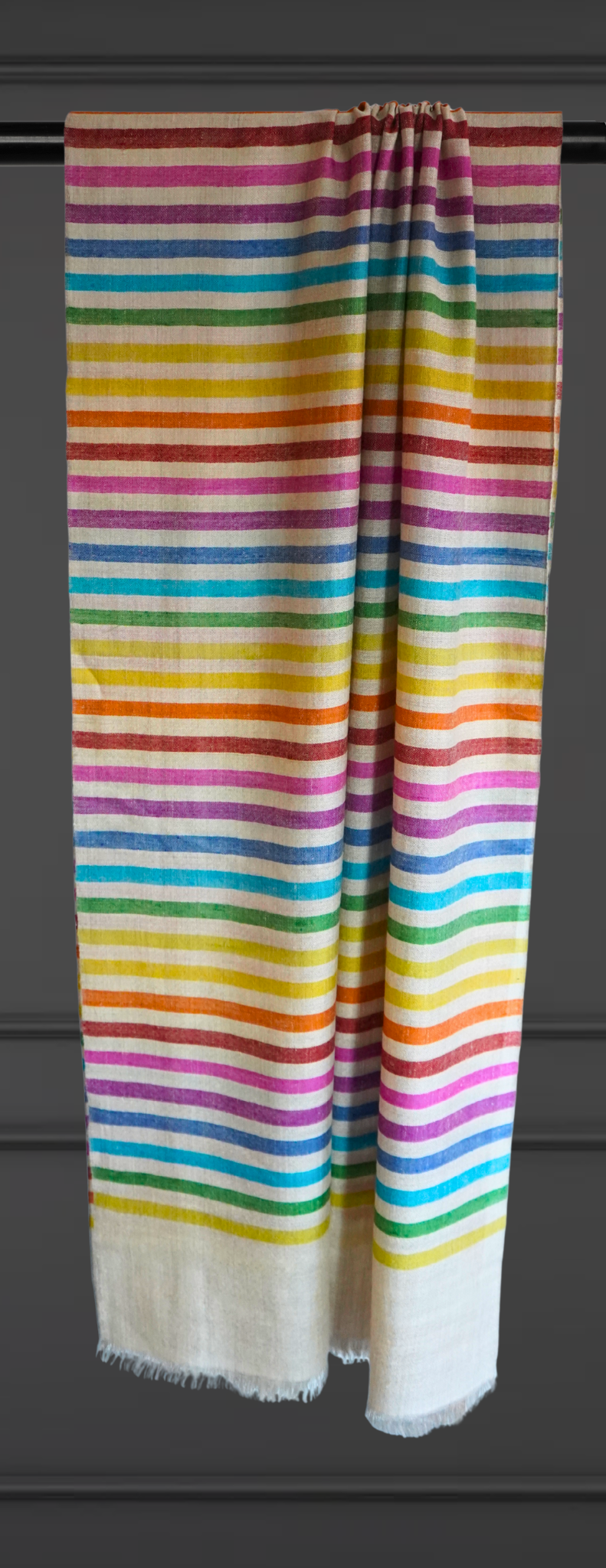 Natural Pashmina Scarf with Multicolor Stripes