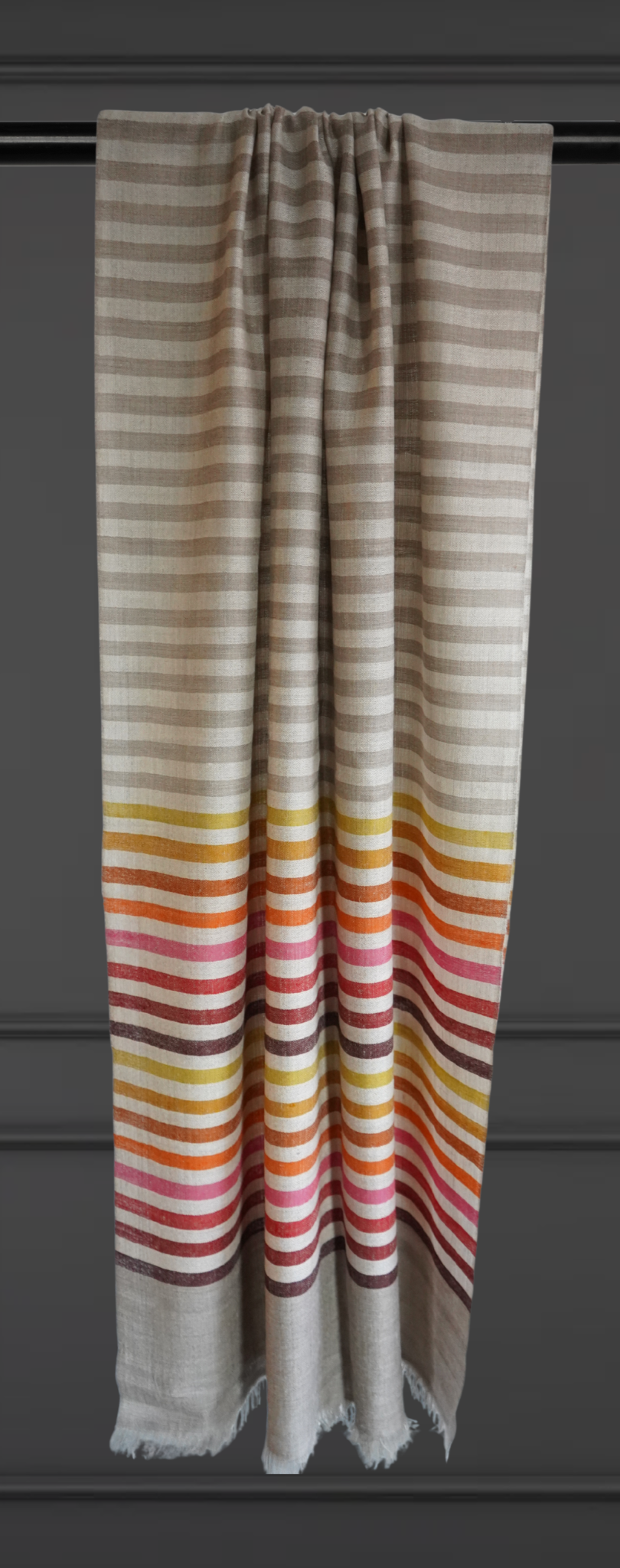 Natural and Beige Striped Pashmina Scarf