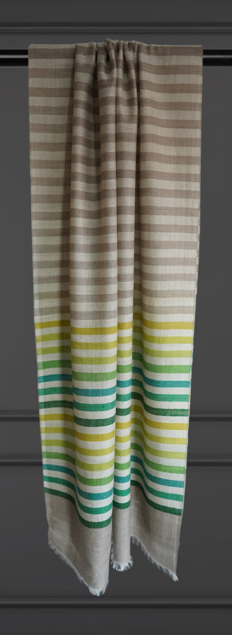 Beige & Green Striped Pashmina Scarf