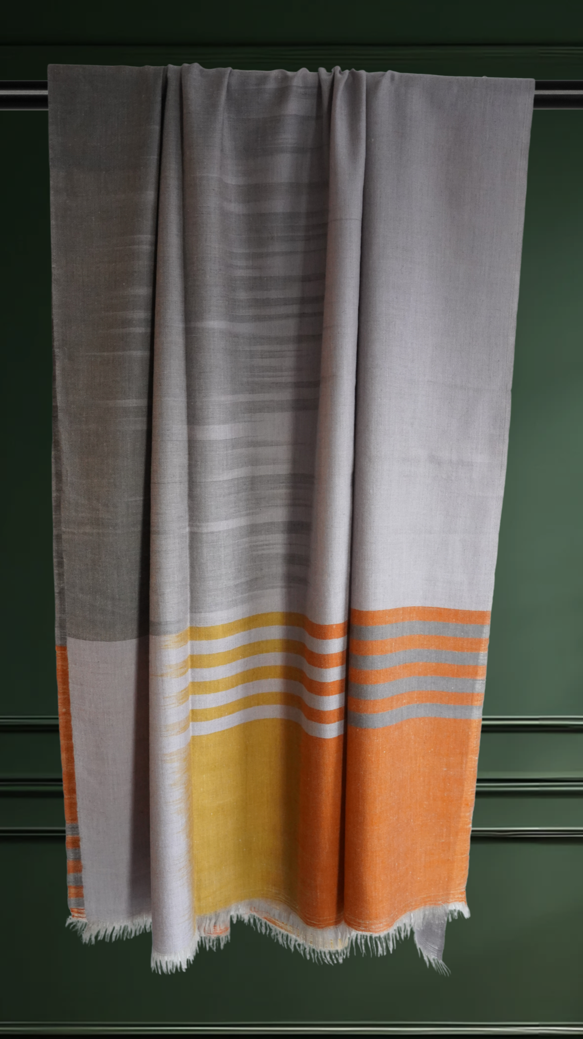 Grey Pashmina Scarf with Yellow & Orange Accents XL