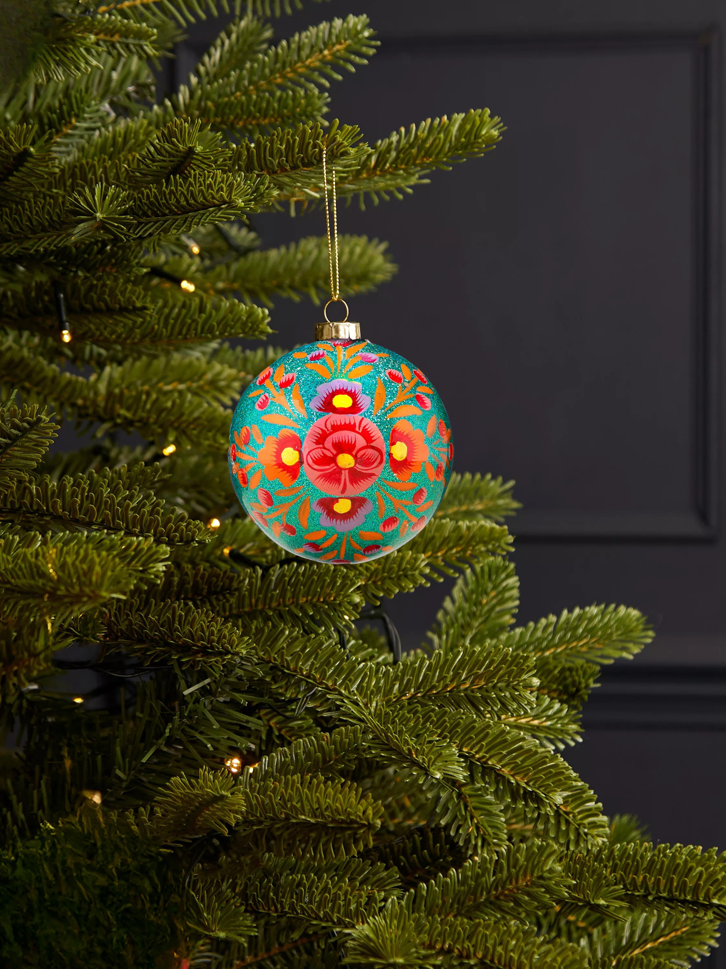 Floral Glitter Bauble Turquoise