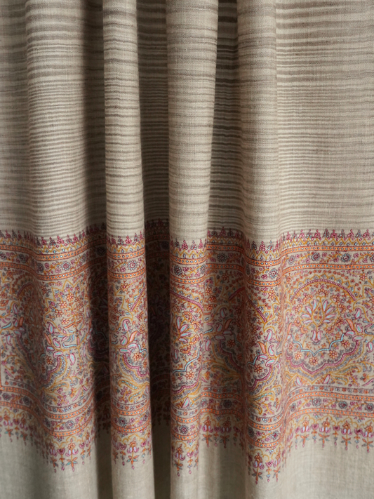 Natural Self-Striped Pashmina Shawl with Big Border